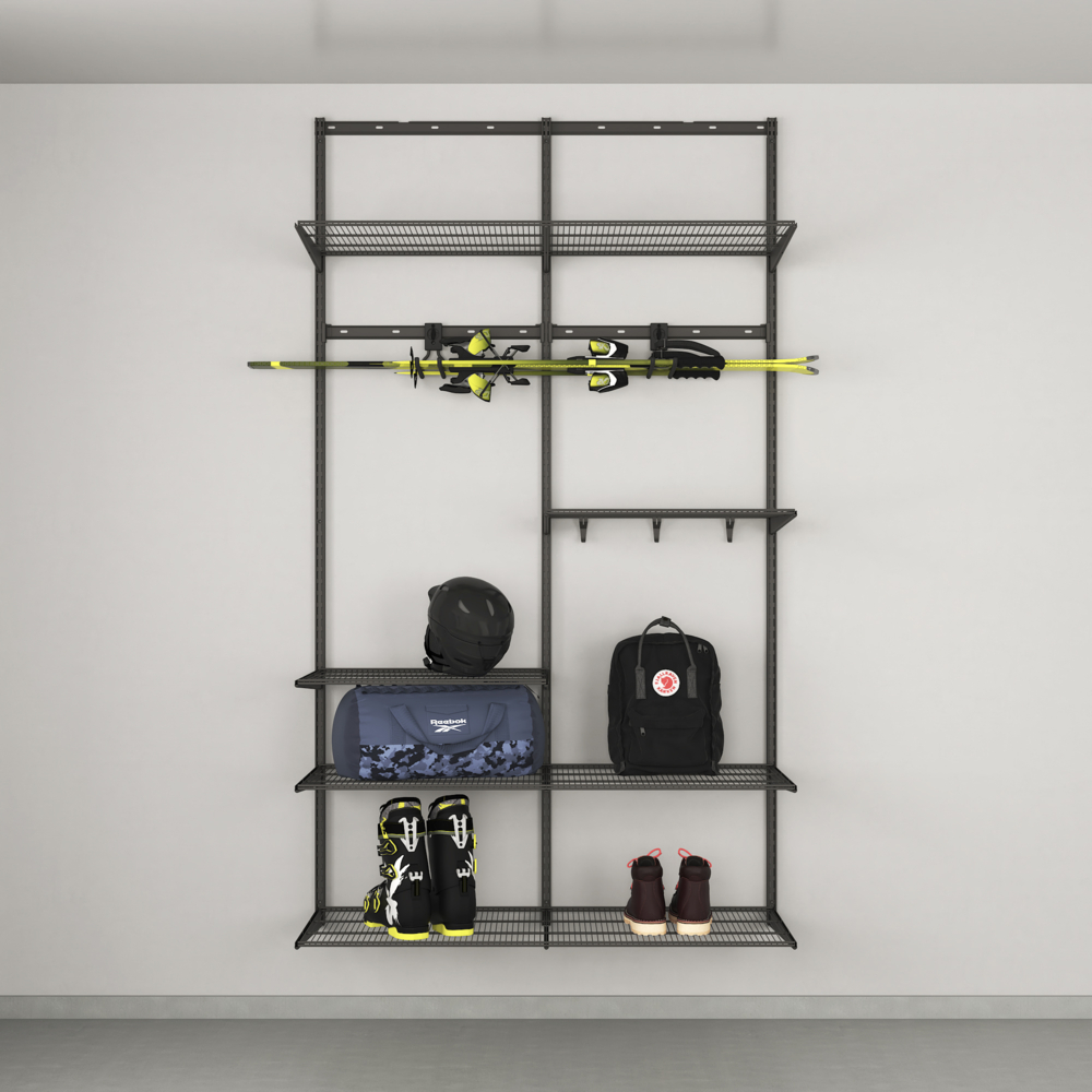 Hobby storage solution with hooks and shelves, Garage+ W: 120, Matte grey