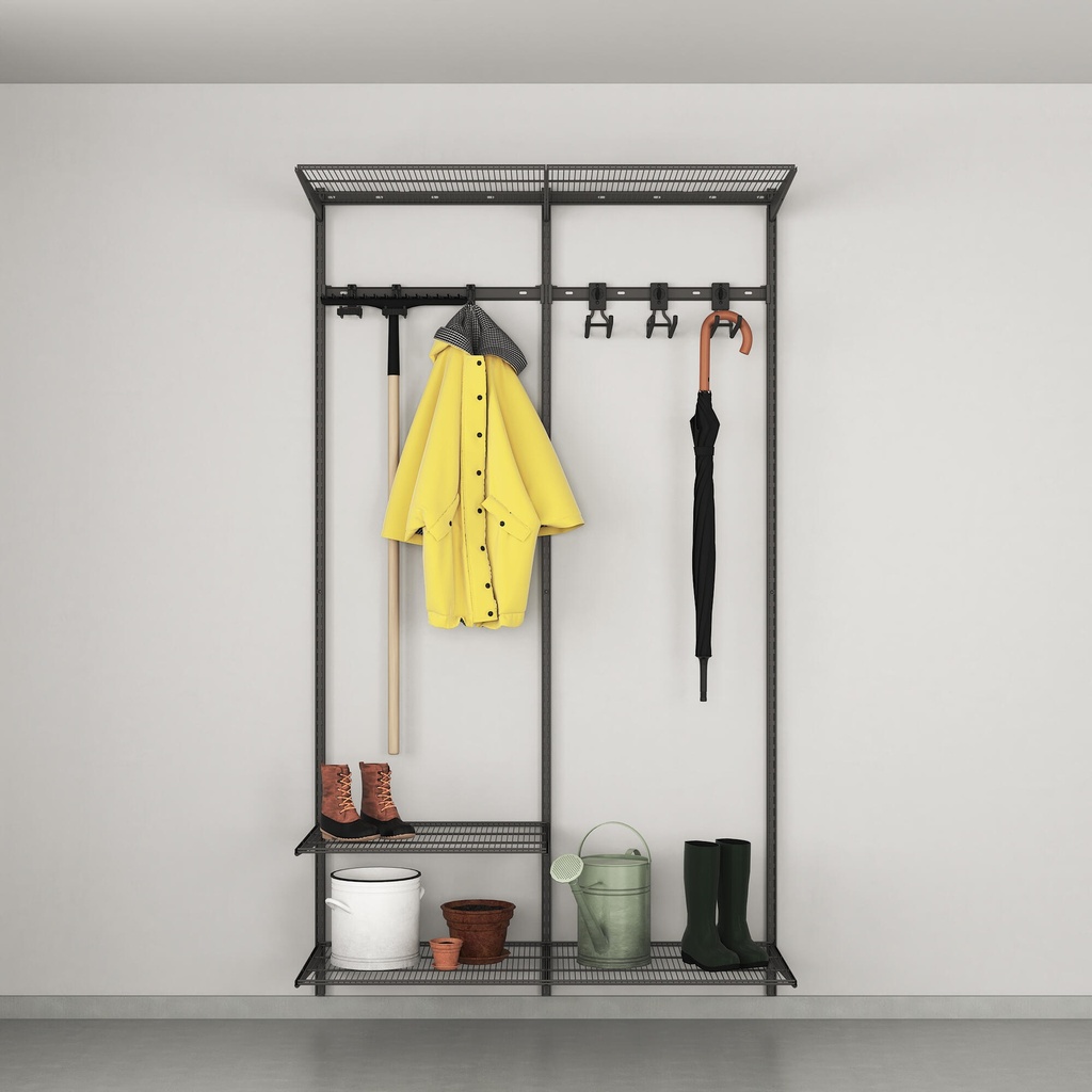 Garden storage solution, basic with hooks and shelves, Garage+ W: 120, Matte grey