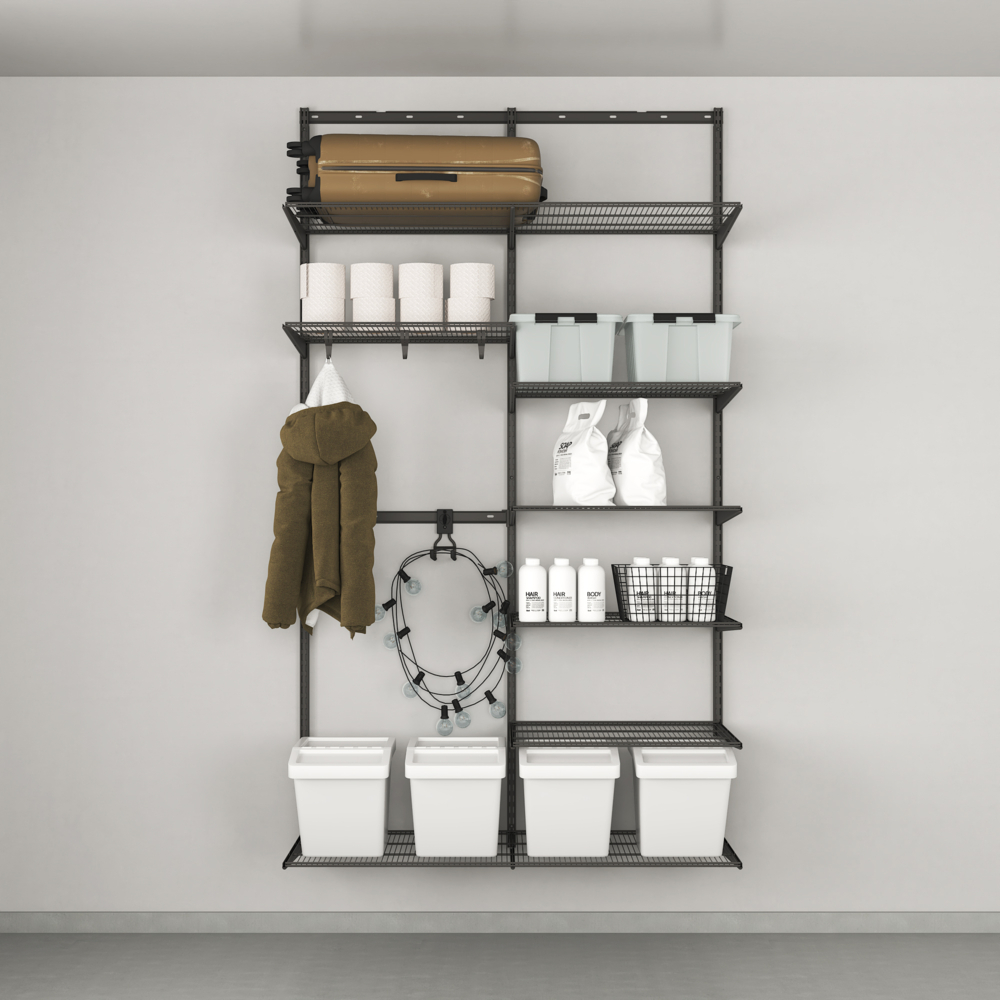 Family storage solution, basic with shelves, Garage+ W: 120, Matte grey