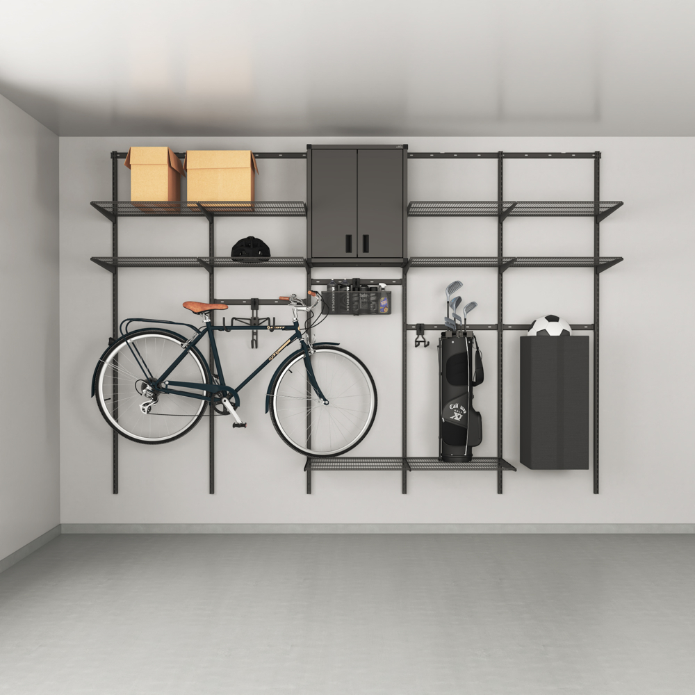 Family storage solution, shelves, hooks and cabinet, Garage+ W: 300, Matte grey