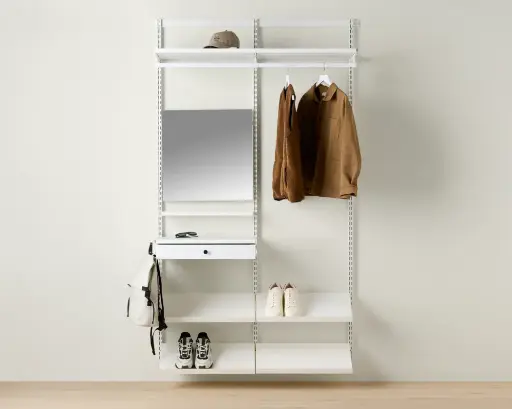 Hallway, basic with angled shelf and mirror, Décor+ W: 120, Matte white/White