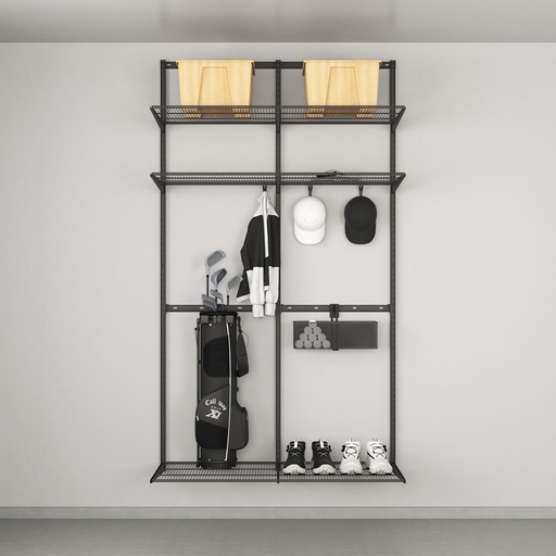 Golf storage solution with hooks and shelves, Garage+ W: 120, Matte grey